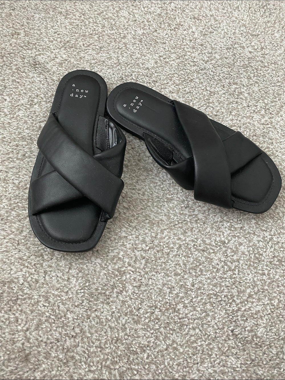 a new day Black Cross-Strap Slide Sandals